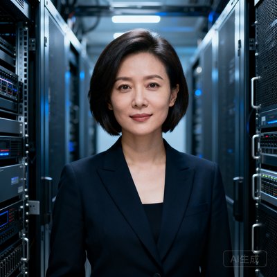 CTO李娜头像，干练短发，身后是服务器机柜